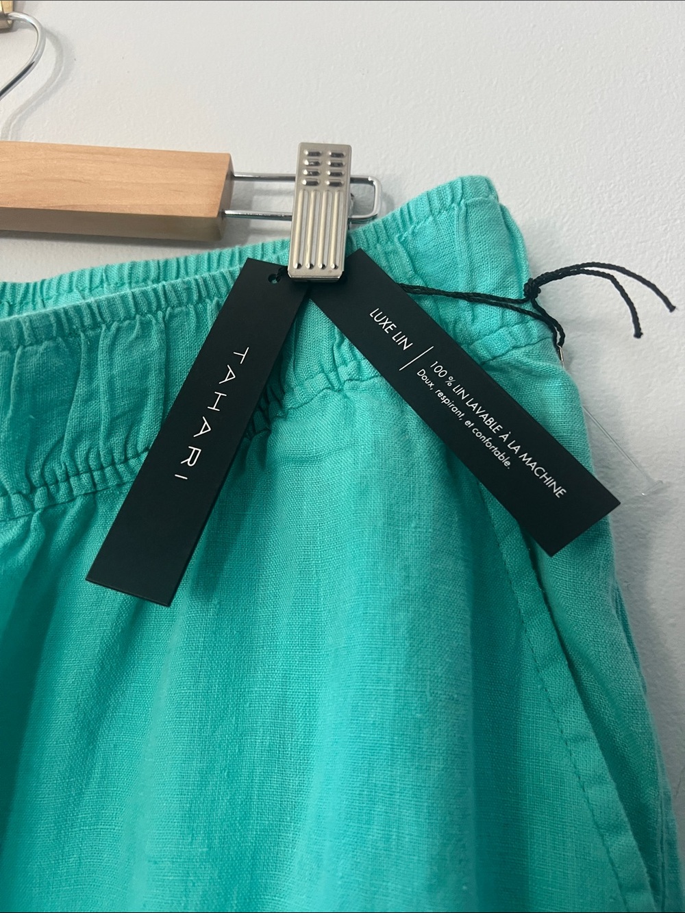 Tahari Turquoise high waist Wide-Leg Linen-Pants made in India - Picture 3 of 5